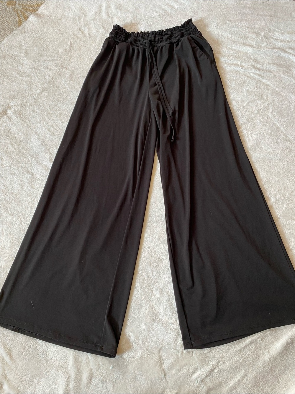 Wide Leg Black Drawstring Pants